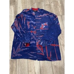 dilemma Hand Paint Art Style long sleeve Button Down blue red Shirt Mens 2XL